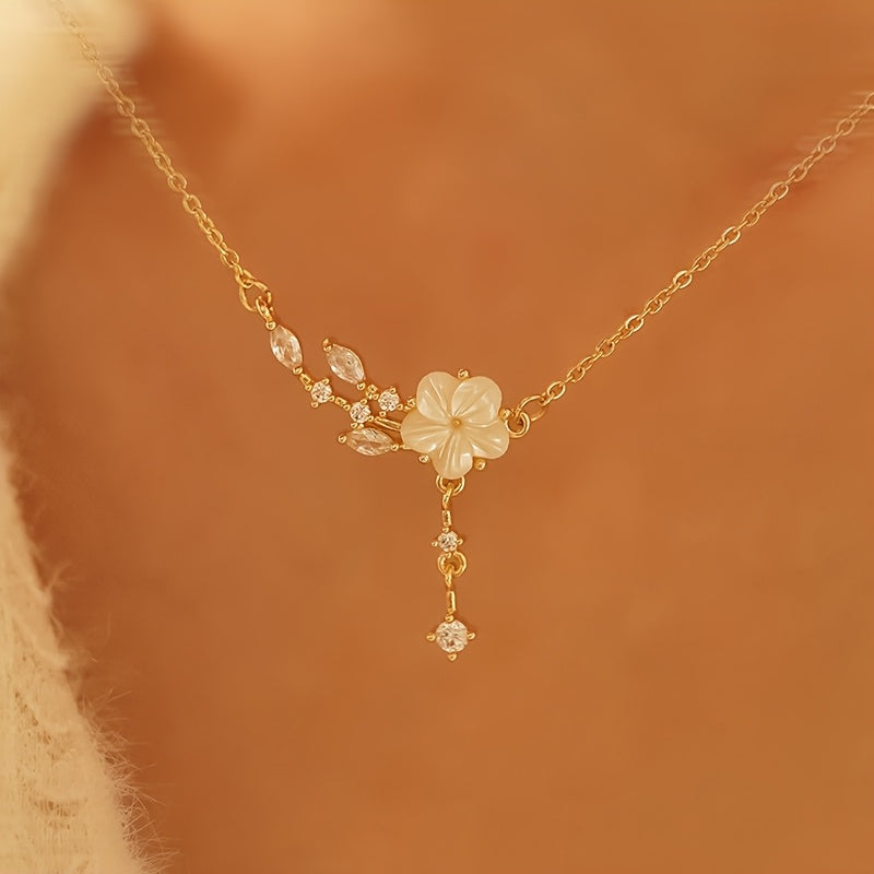 Luxurious Camellia Pendant Necklace with Elegant Tassel Detail