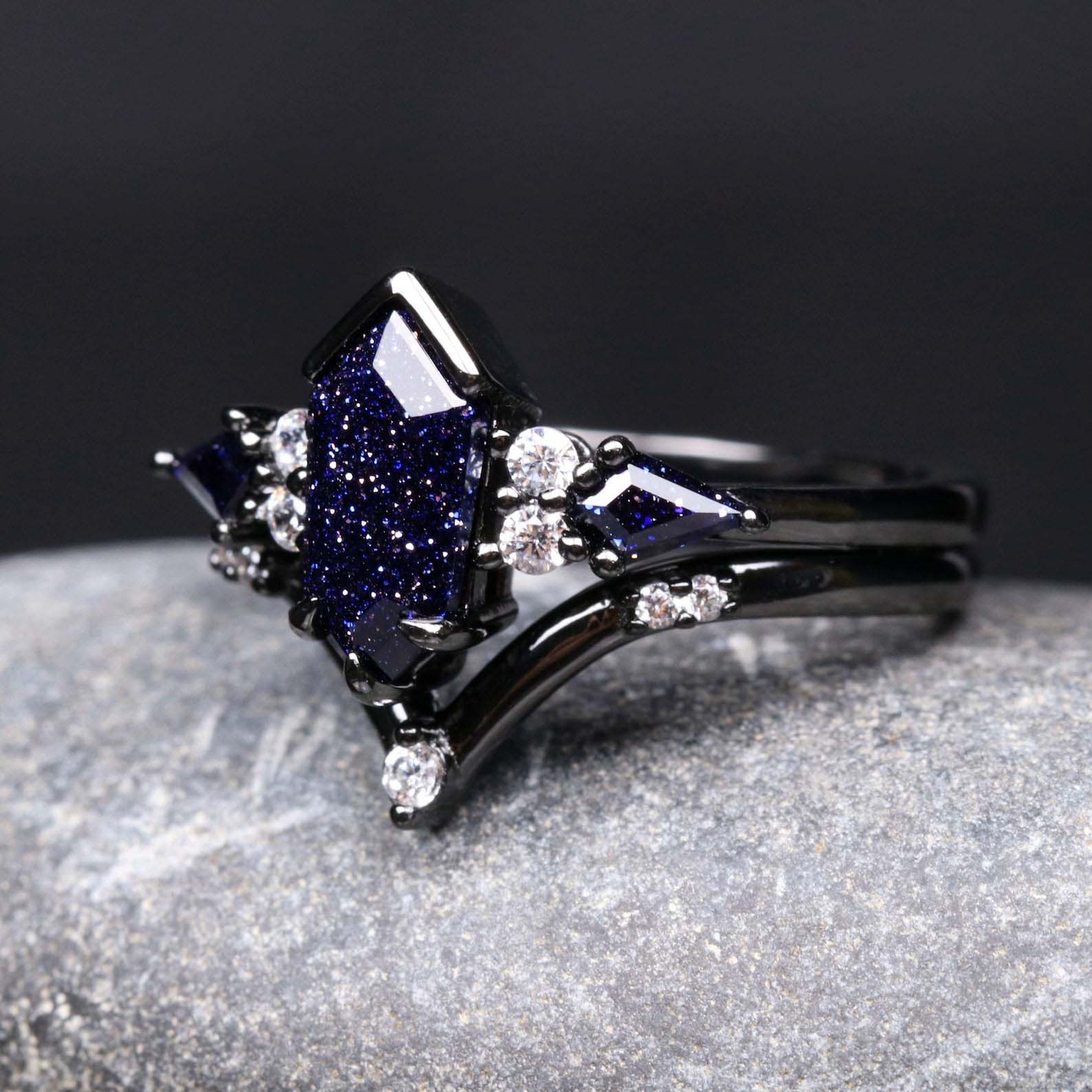 Starry night ring set - Matching pair rings for him & her