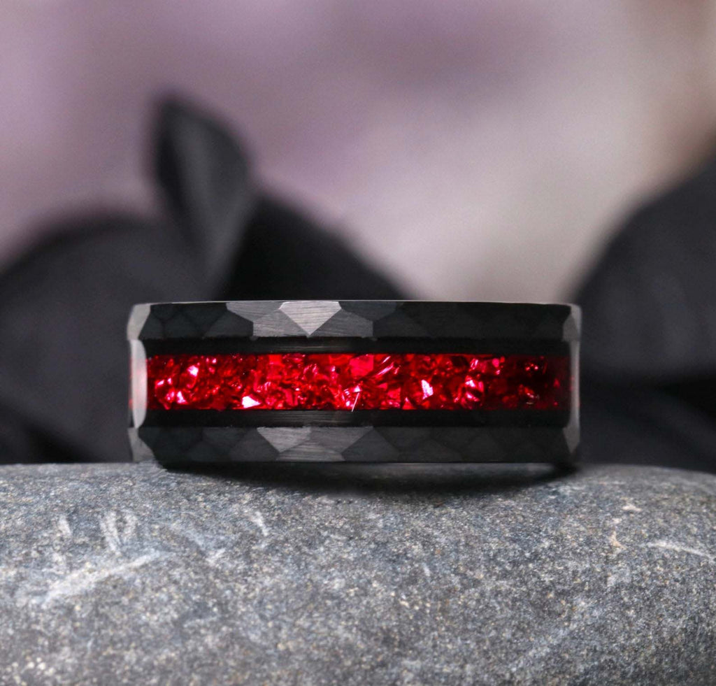 Skye garnet wedding ring set - matching rings for him & her