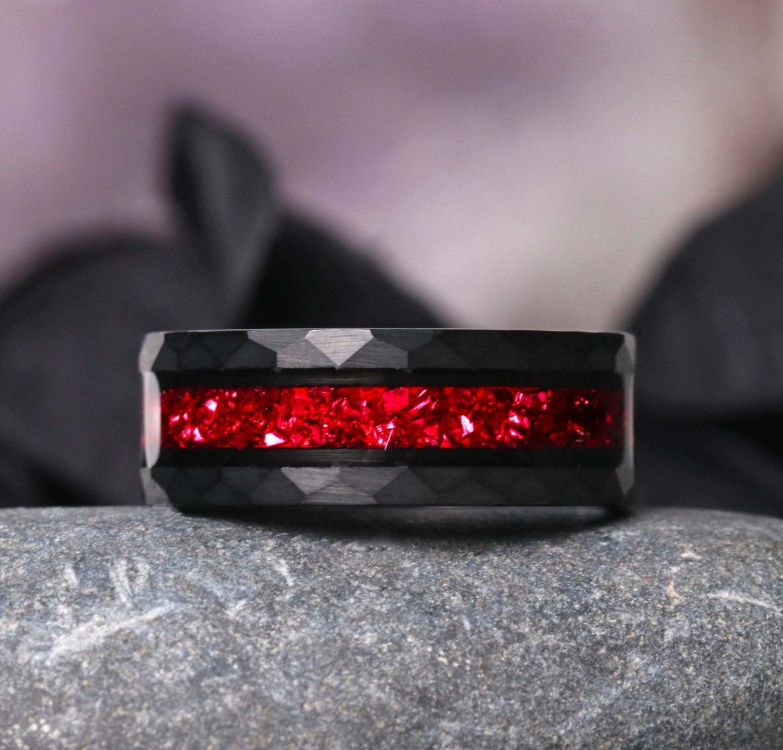 Skye garnet wedding ring set - matching rings for him & her