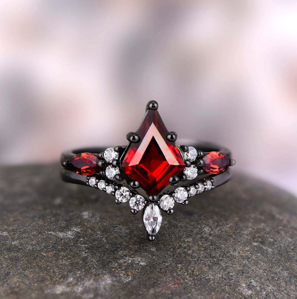 Skye garnet wedding ring set - matching rings for him & her
