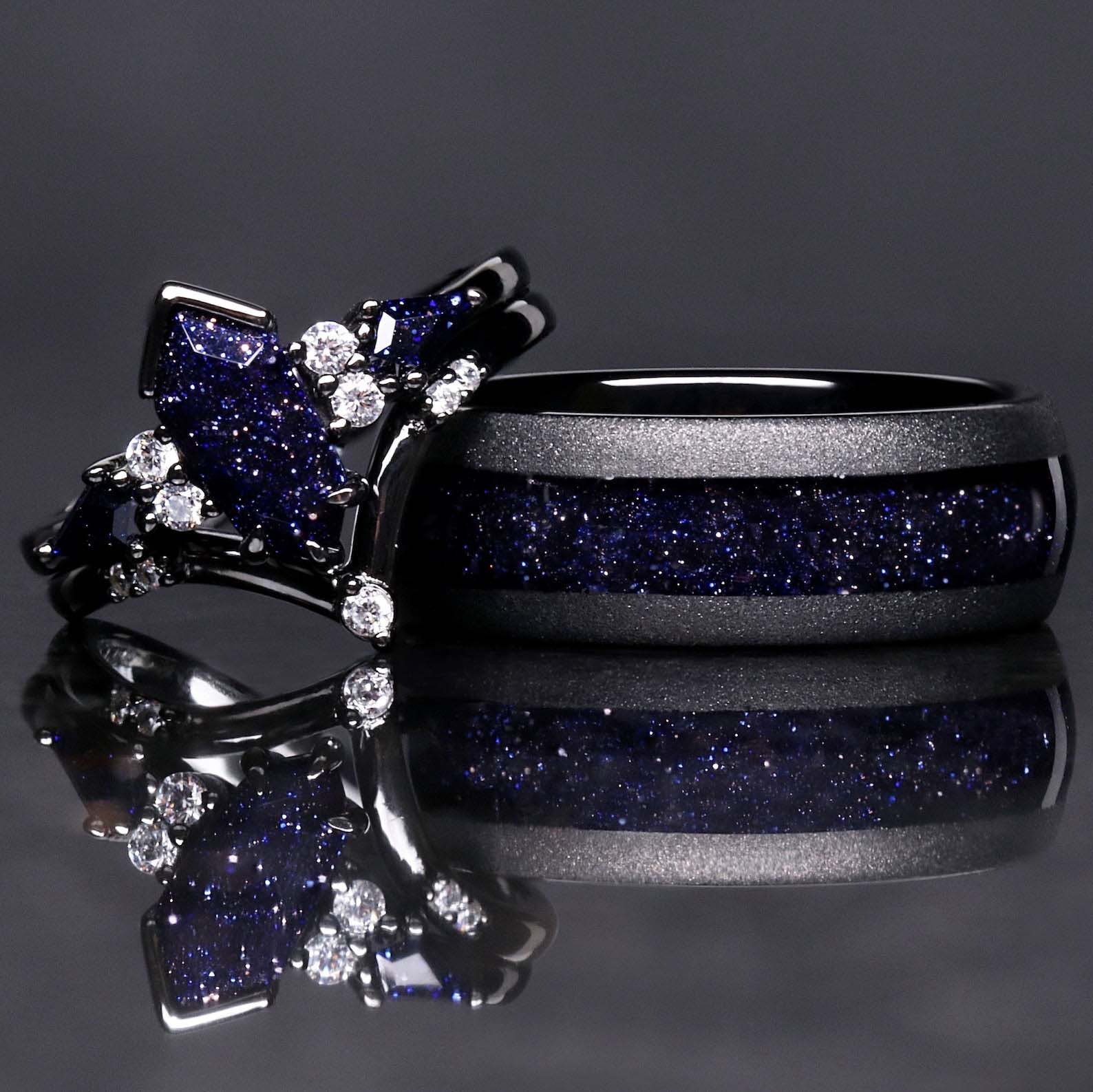 Starry night ring set - Matching pair rings for him & her