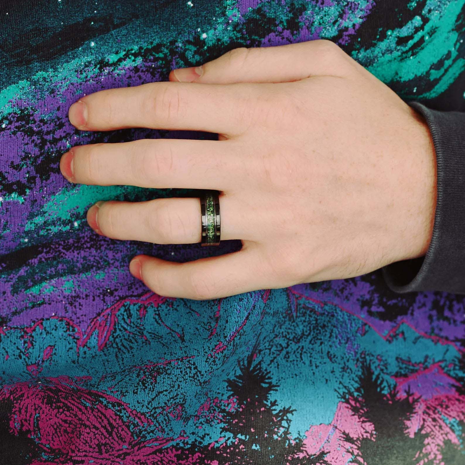 His & Hers Skye wedding rings - rings made from green moss agate