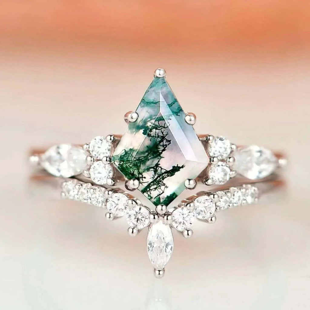His & Hers Skye wedding rings - rings made from green moss agate