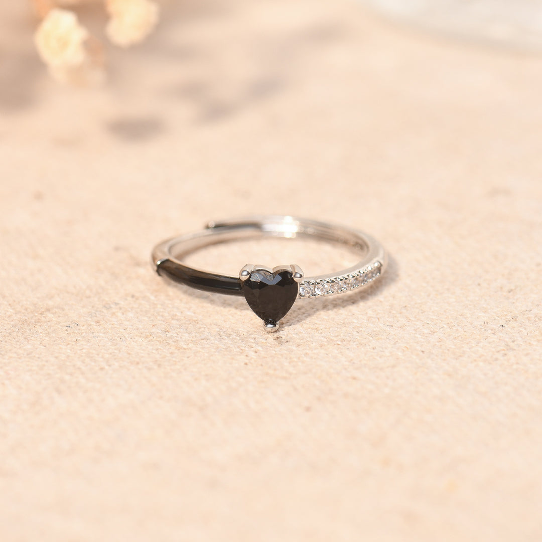 Black enamel ring “For peace” - statement piece of jewelry