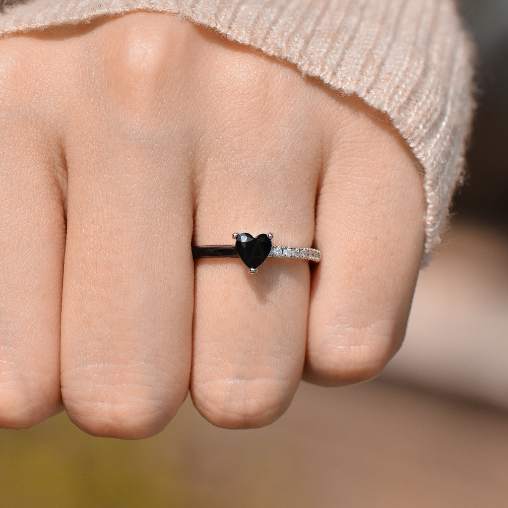 Black enamel ring “For peace” - statement piece of jewelry