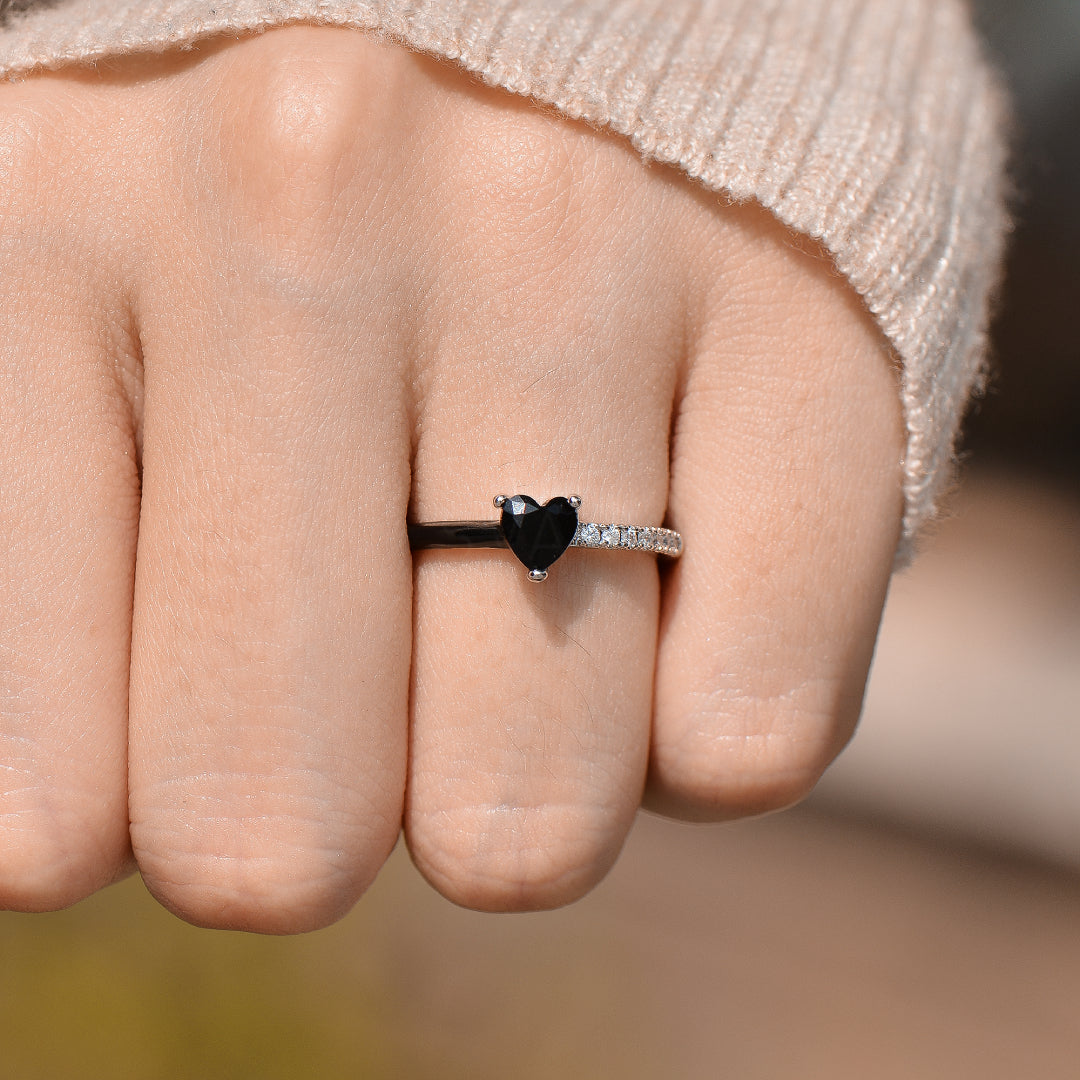 Black enamel ring “For peace” - statement piece of jewelry