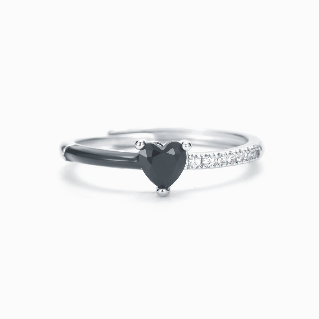 Black enamel ring “For peace” - statement piece of jewelry