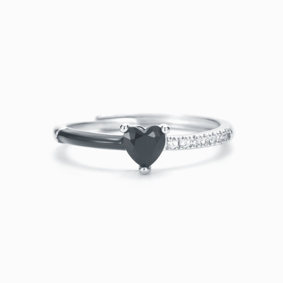 Black enamel ring “For peace” - statement piece of jewelry