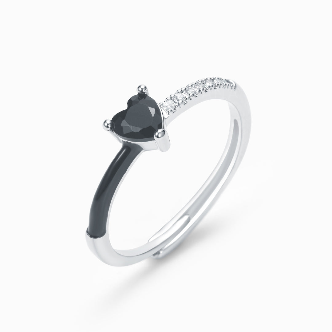Black enamel ring “For peace” - statement piece of jewelry